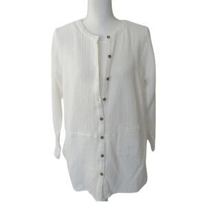 Joan Rivers Women's White Gauze Long Sleeve Button Blouse With Tank Top Size L.